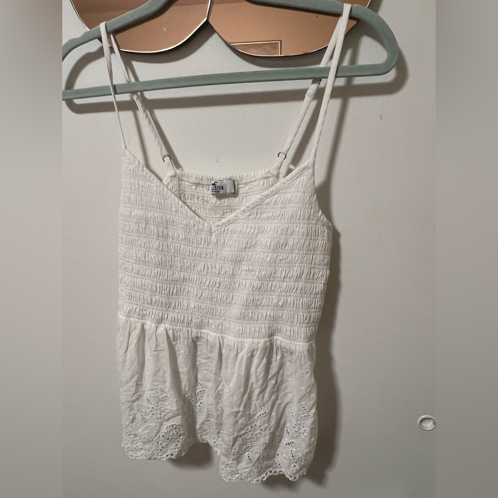 White Smocked Eyelit Hollister Blouse